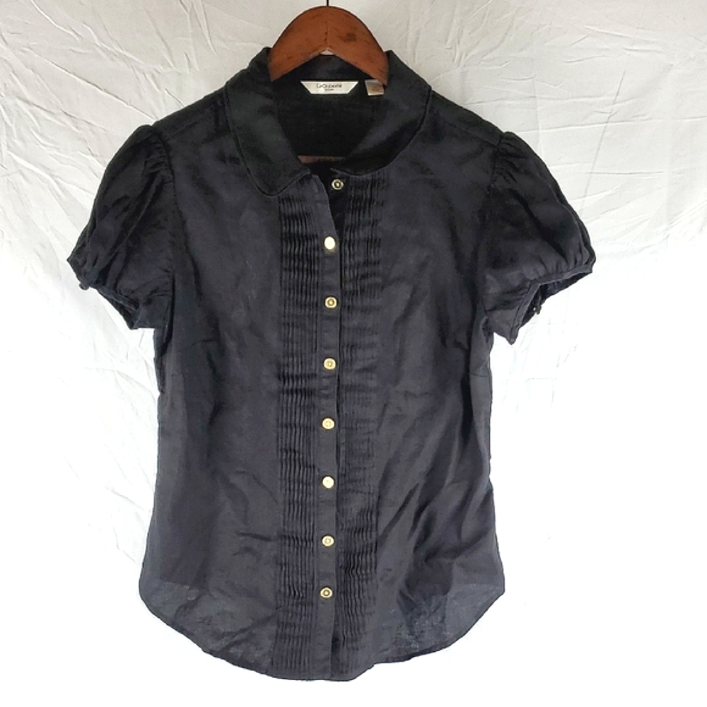 Vintage Liz Claiborne Black Linen Blouse‎